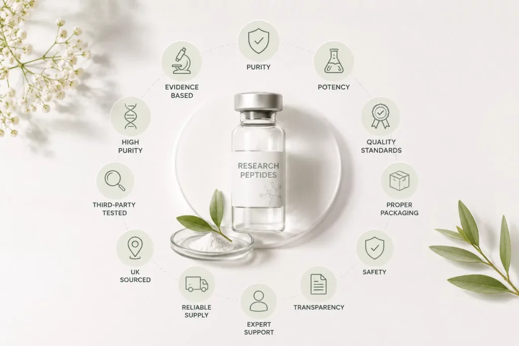 13 Things That Define Quality in the Best Research Peptides UK polygon peptides research peptides quality infographic
