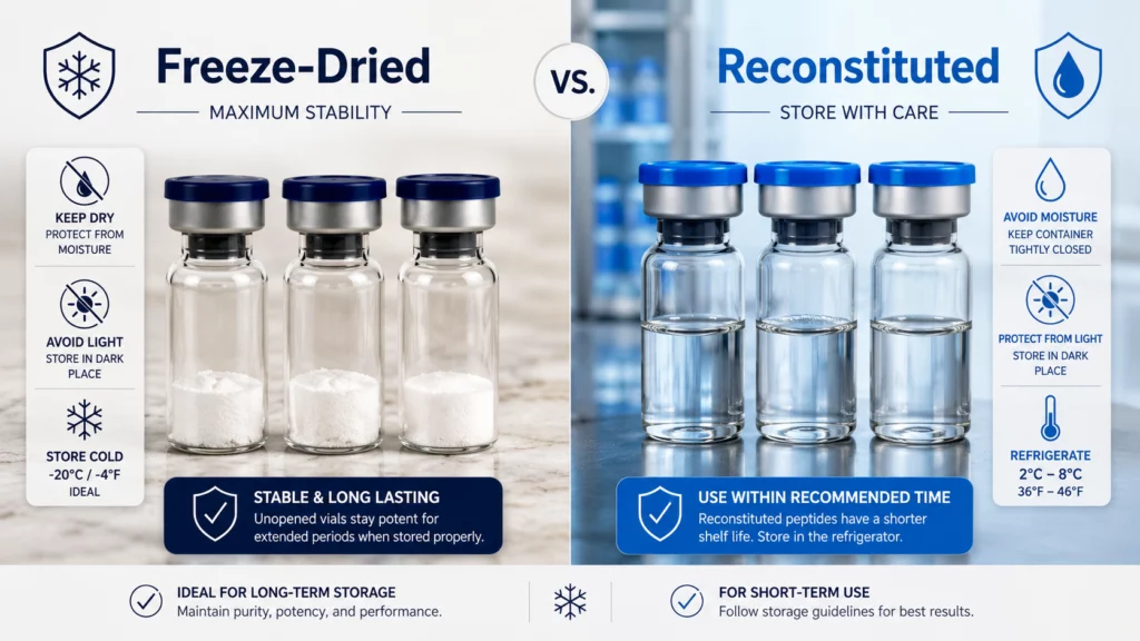 freeze dried vs reconstituted peptides storage comparison