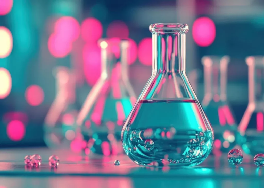 laboratory flask with liquid peptide research storage handling